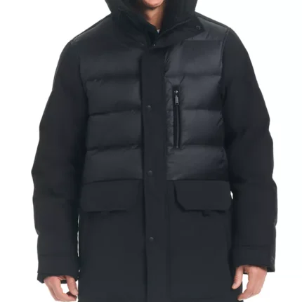 Men Black Hooded Puffer Parka Coat