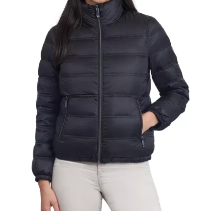 Women Black Zipper Puffer Jacket