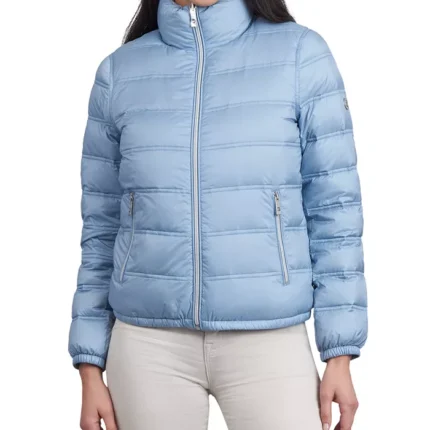 Women Light Blue Puffer Zipper Jacket