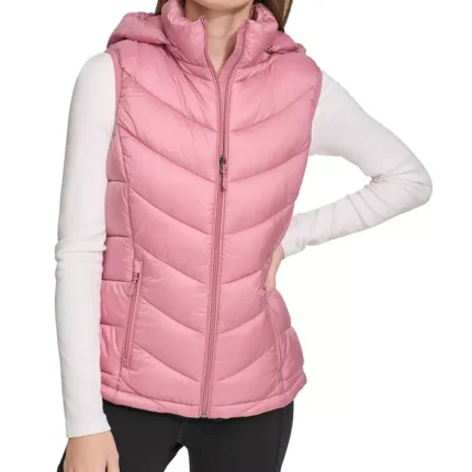 Pink Puffer Hooded Women Vest