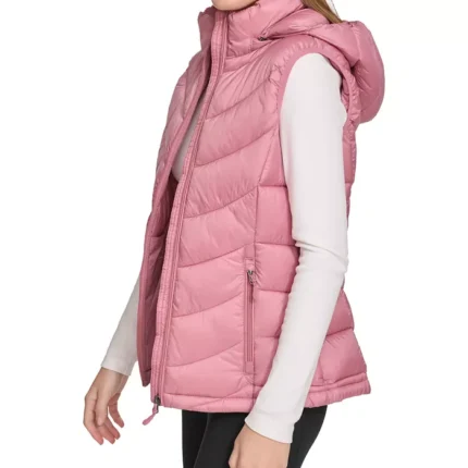 Pink Puffer Hooded Women Vest