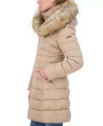 Cream Fur Hooded Puffer Women Coat