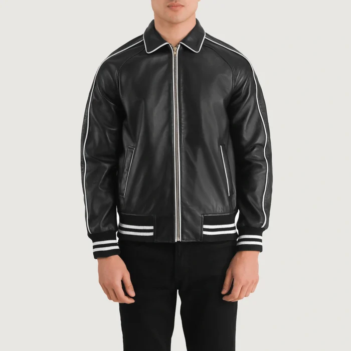 Men Copper Black Varsity Leather Jacket