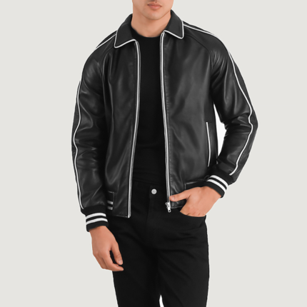 Men Copper Black Varsity Leather Jacket