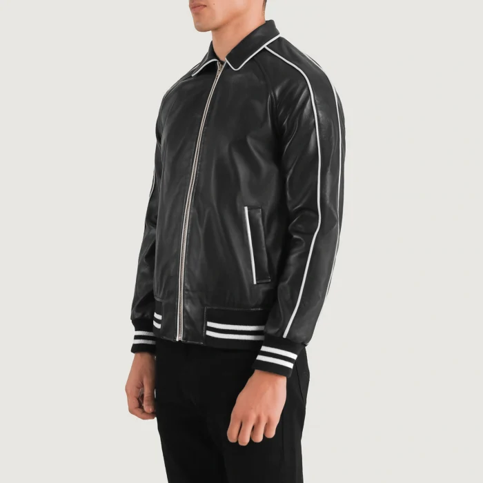 Men Copper Black Varsity Leather Jacket