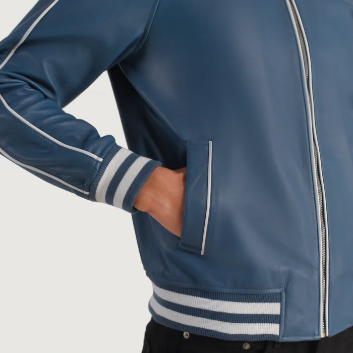 Men Leather Copper Blue Varsity Jacket