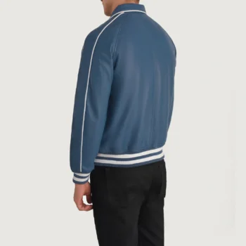 Men Leather Copper Blue Varsity Jacket