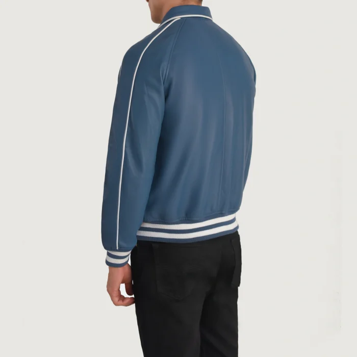 Men Leather Copper Blue Varsity Jacket