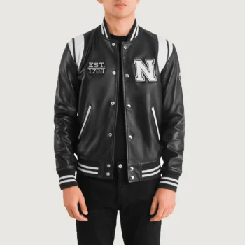 New York Leather Black Varsity Jacket