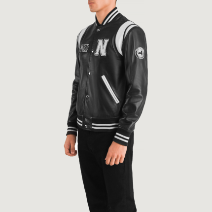 New York Leather Black Varsity Jacket