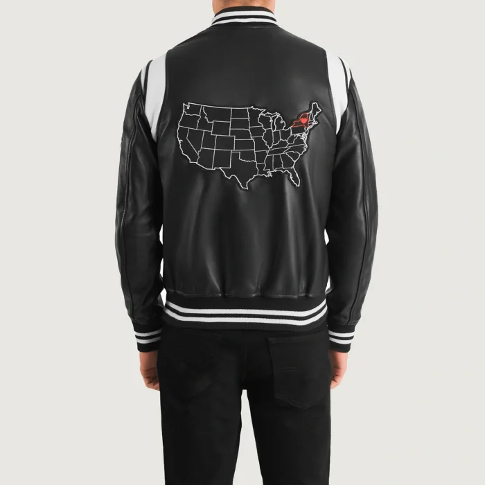 New York Leather Black Varsity Jacket