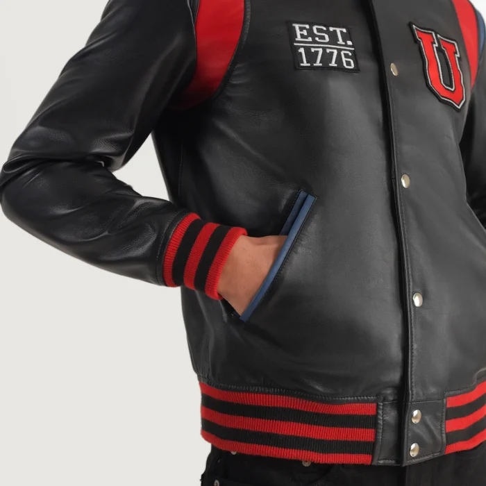 Black USA Varsity Leather Men Jacket