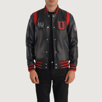 Black USA Varsity Leather Men Jacket