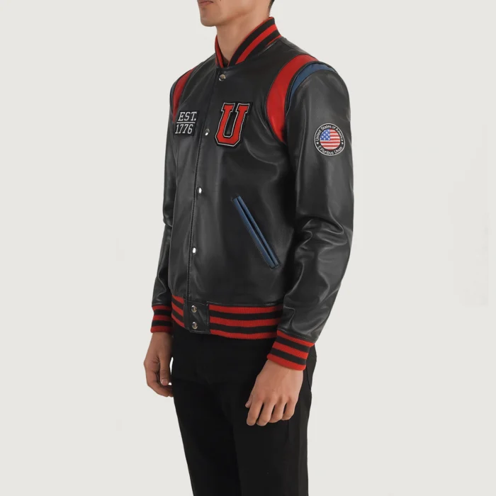 Black USA Varsity Leather Men Jacket