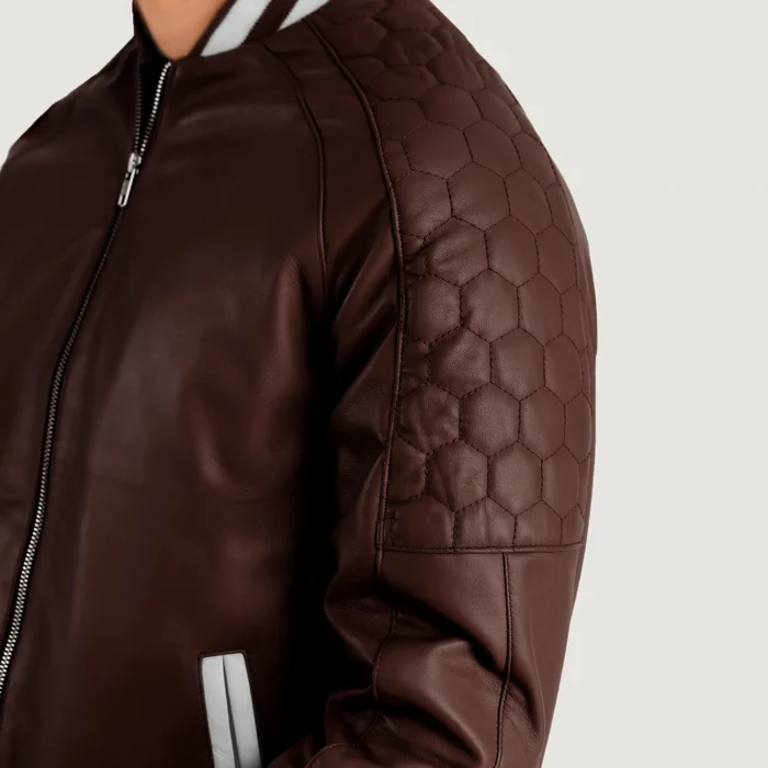 Maroon Varsity Leather Zipper Jacket