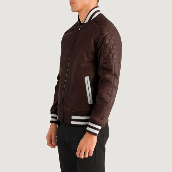 Maroon Varsity Leather Zipper Jacket