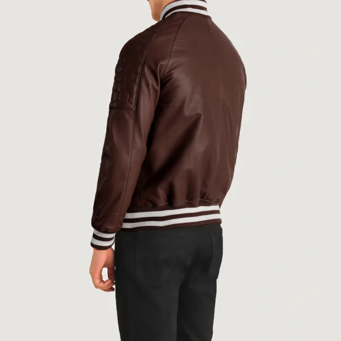 Maroon Varsity Leather Zipper Jacket