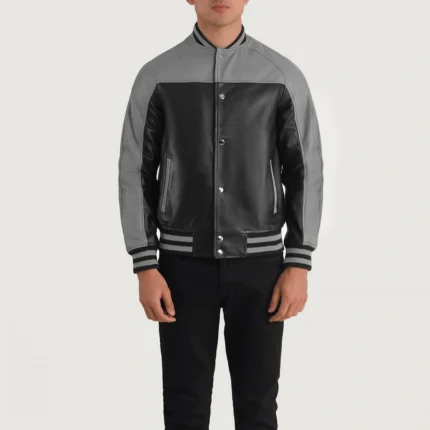 Grey And Black Varsity Leather Jacket