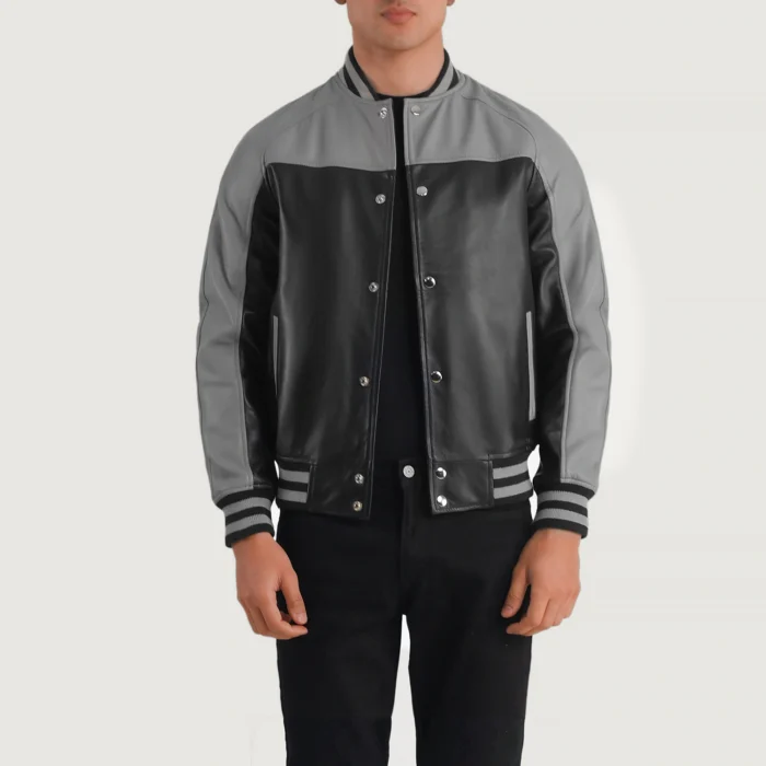 Grey And Black Varsity Leather Jacket