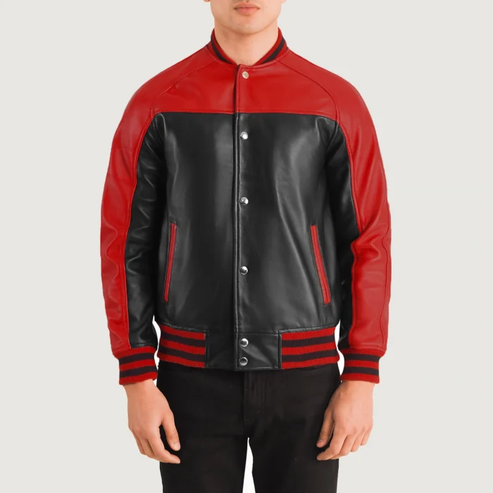 Red Black Varsity Leather Men Jacket