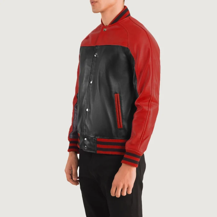 Red Black Varsity Leather Men Jacket