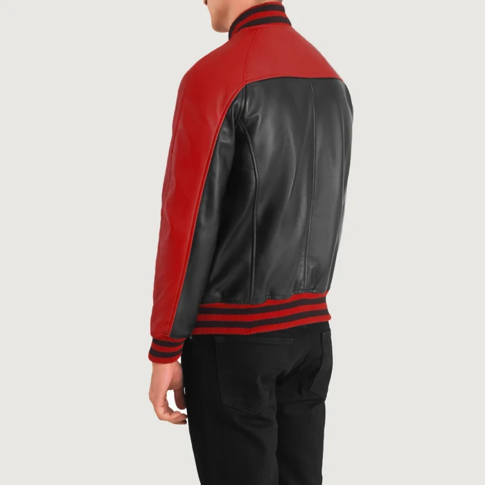 Red Black Varsity Leather Men Jacket