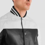 Black White Leather Varsity Men Jacket