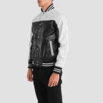 Black White Leather Varsity Men Jacket