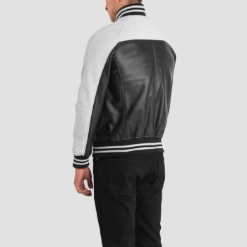 Black White Leather Varsity Men Jacket