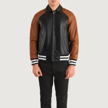 Black And Brown Leather Varsity Jacket