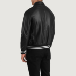 Men Varsity Plain Black Leather Jacket