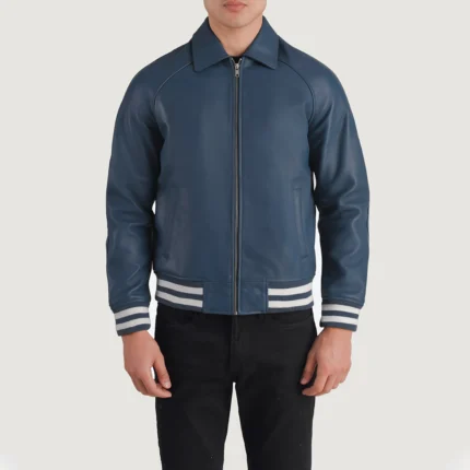 Blue Varsity Leather Men Jacket