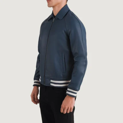 Blue Varsity Leather Men Jacket