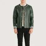 Dark Green Men Varsity Leather Jacket