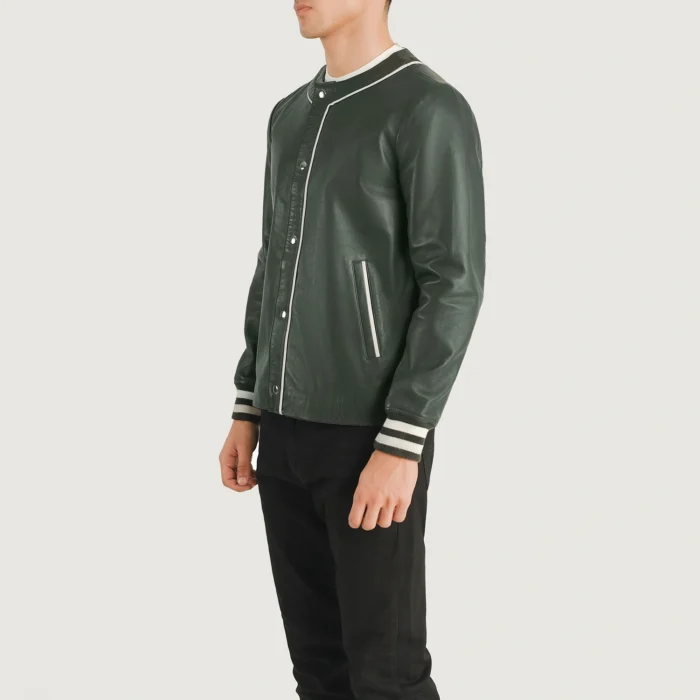 Dark Green Men Varsity Leather Jacket