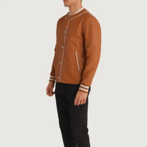 Men Leather Varsity Light Brown Jacket