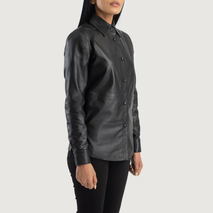 Women Black Shirt Leather Jacket