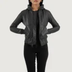 Black Hooded Leather Women Jacket