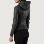 Black Hooded Leather Women Jacket