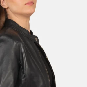 Women Plain Leather Black Biker Jacket