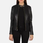 Women Plain Leather Black Biker Jacket