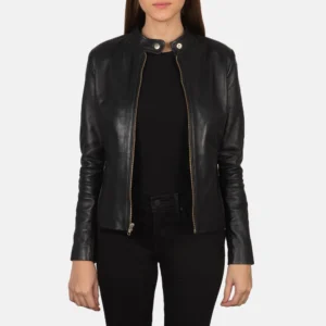 Women Plain Leather Black Biker Jacket