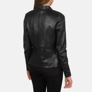 Women Plain Leather Black Biker Jacket