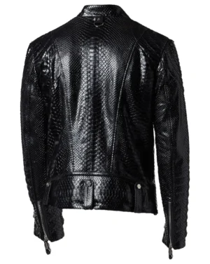 Men Black Python Biker Leather Jacket