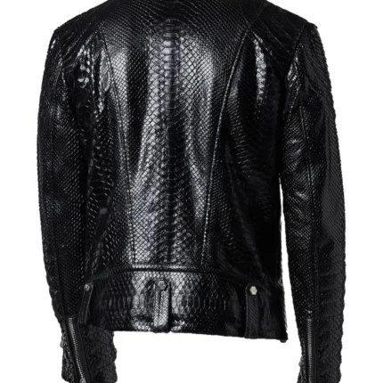 Men Black Python Biker Leather Jacket