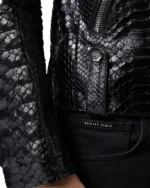 Men Black Python Biker Leather Jacket