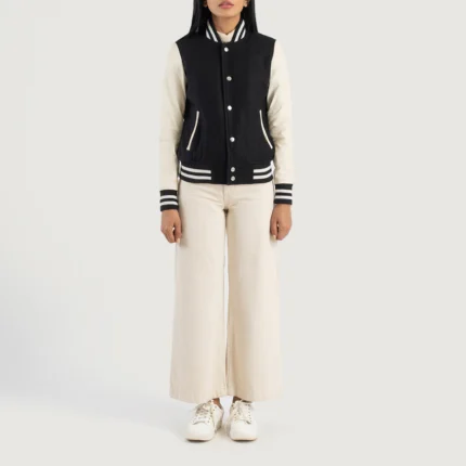 Black White Hybrid Varsity Women Jacket