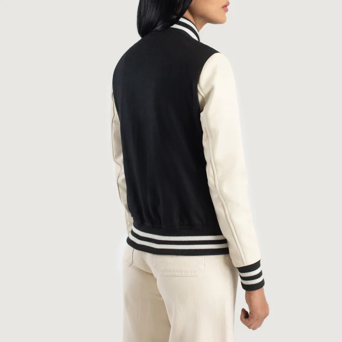 Black White Hybrid Varsity Women Jacket