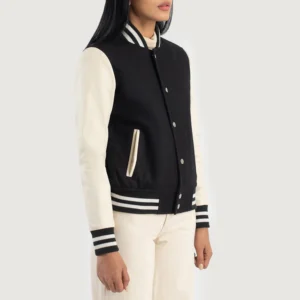 Black White Hybrid Varsity Women Jacket