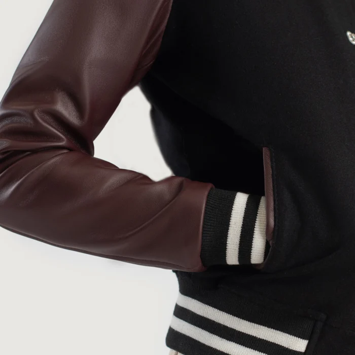 Maroon And Black Hybrid Varsity Jacket